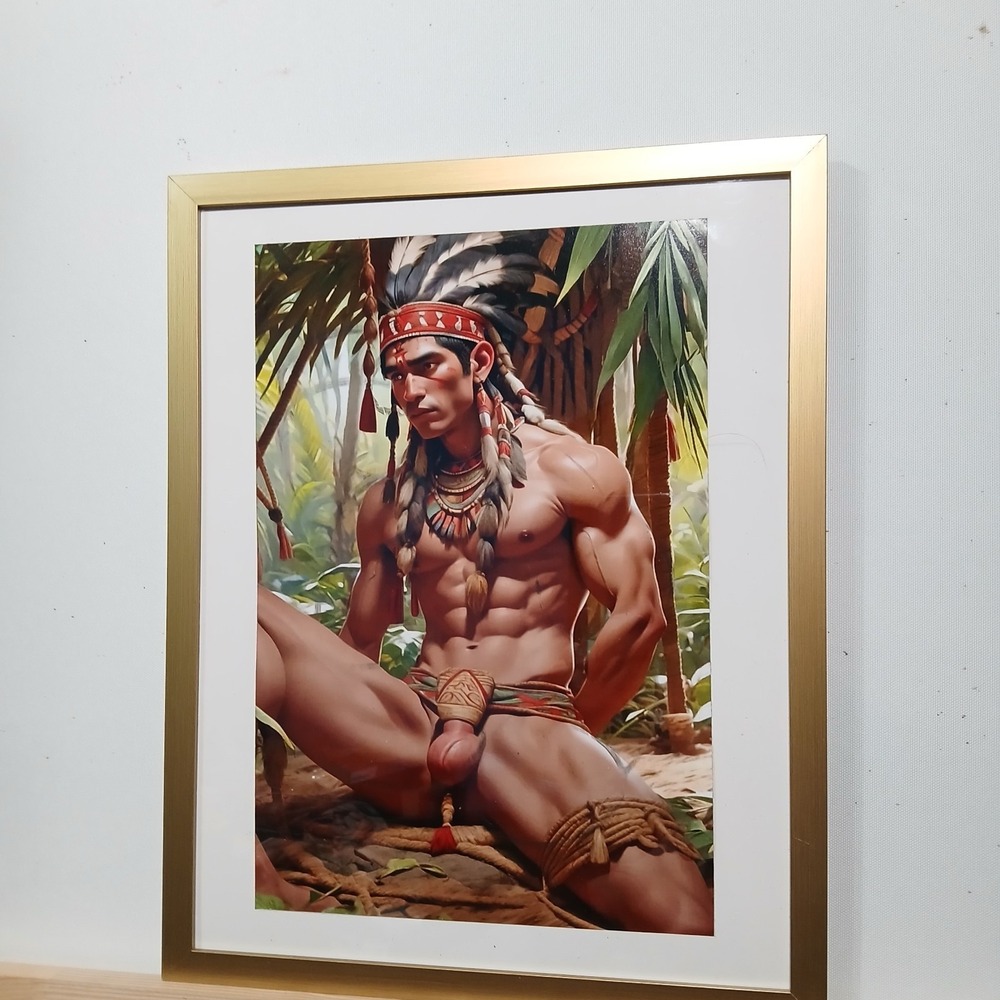 Framed Deviant Art  Gay Man Male Nude Pop Art / Art Deco 8x12 In Matted 11x14
